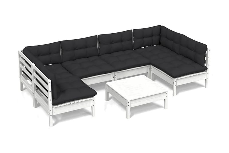 Loungegrupp Utomhus med dynor 7 delar vit massiv furu - Vit/svart - Utemöbler - Utegrupp - Loungegrupp