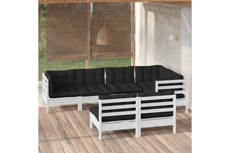 Loungegrupp Utomhus med dynor 7 delar vit massiv furu - Vit/svart - Utemöbler - Utegrupp - Loungegrupp