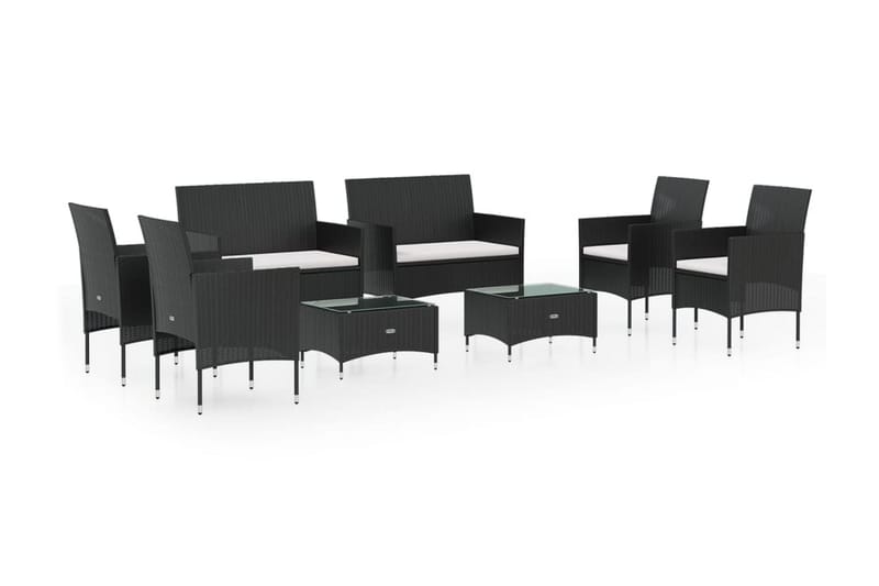 Loungegrupp Utomhus med dynor 8 delar konstrotting svart - Svart/vit - Utemöbler - Utegrupp - Loungegrupp
