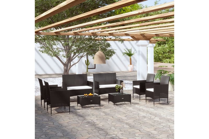 Loungegrupp Utomhus med dynor 8 delar konstrotting svart - Svart/vit - Utemöbler - Utegrupp - Loungegrupp
