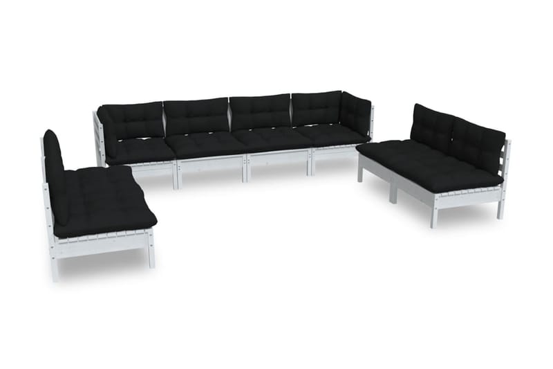 Loungegrupp Utomhus med dynor 8 delar massiv furu - Vit/svart - Utemöbler - Utegrupp - Loungegrupp