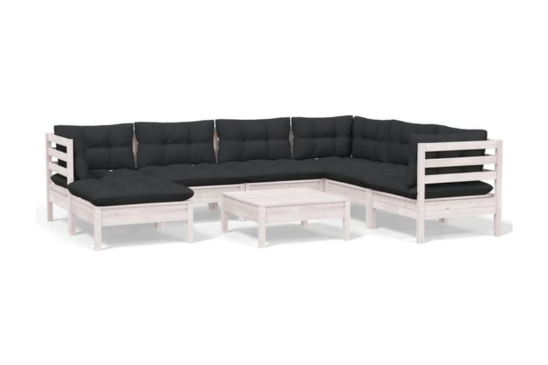 Loungegrupp Utomhus med dynor 8 delar vit massiv furu - Vit/svart - Utemöbler - Utegrupp - Loungegrupp