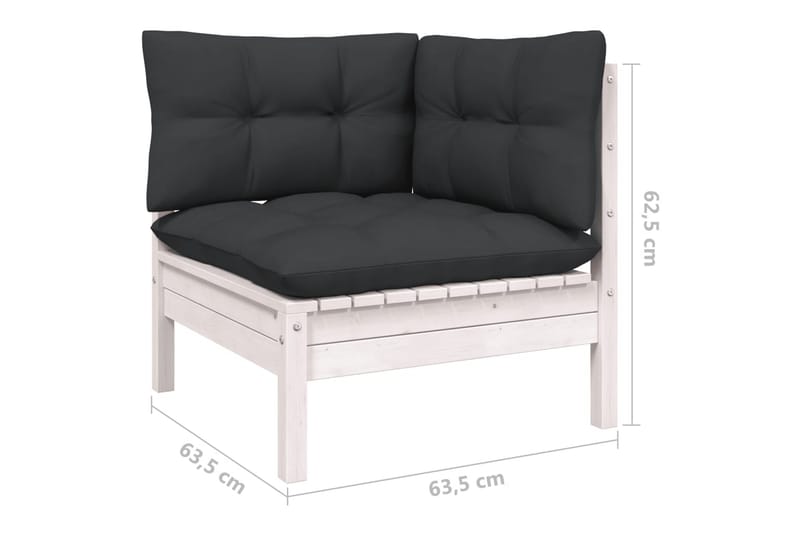 Loungegrupp Utomhus med dynor 8 delar vit massiv furu - Vit/svart - Utemöbler - Utegrupp - Loungegrupp