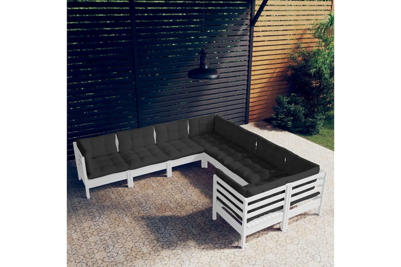 Loungegrupp Utomhus med dynor 8 delar vit massiv furu - Vit/svart - Utemöbler - Utegrupp - Loungegrupp
