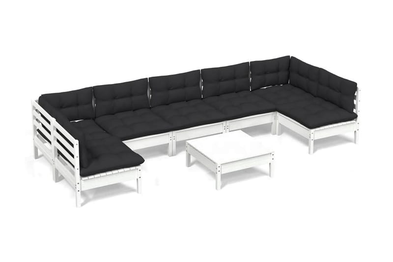 Loungegrupp Utomhus med dynor 8 delar vit massiv furu - Vit/svart - Utemöbler - Utegrupp - Loungegrupp