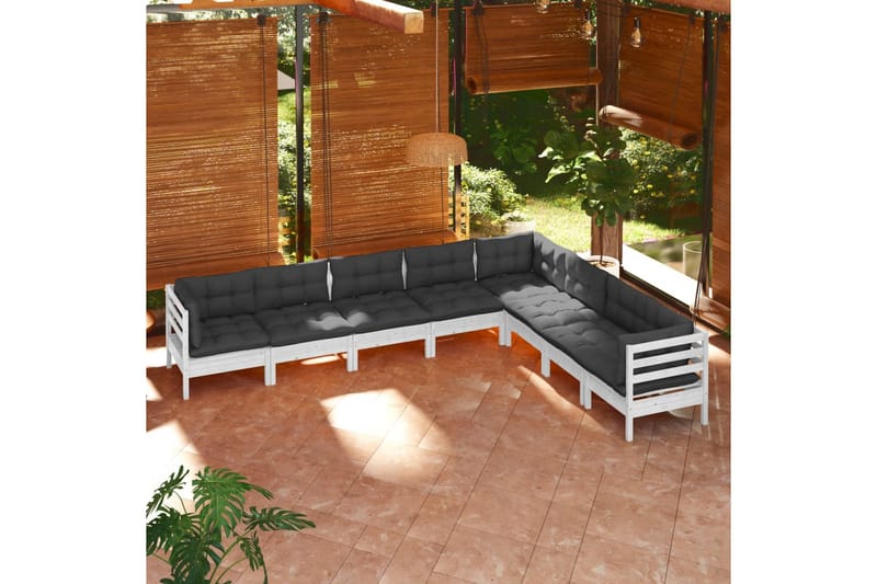 Loungegrupp Utomhus med dynor 8 delar vit massiv furu - Vit/svart - Utemöbler - Utegrupp - Loungegrupp