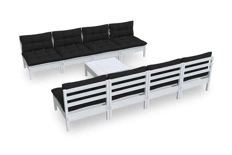 Loungegrupp Utomhus med dynor 9 delar massiv furu - Vit/svart - Utemöbler - Utegrupp - Loungegrupp