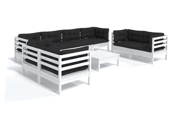 Loungegrupp Utomhus med dynor 9 delar massiv furu - Vit/svart - Utemöbler - Utegrupp - Loungegrupp