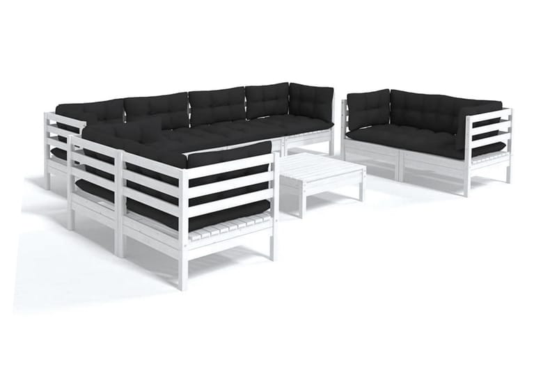 Loungegrupp Utomhus med dynor 9 delar massiv furu - Vit/svart - Utemöbler - Utegrupp - Loungegrupp