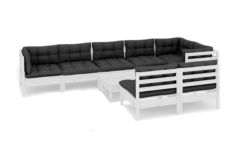 Loungegrupp Utomhus med dynor 9 delar vit massiv furu - Vit/svart - Utemöbler - Utegrupp - Loungegrupp