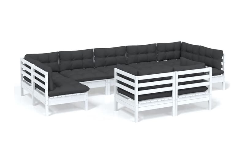 Loungegrupp Utomhus med dynor 9 delar vit massiv furu - Vit/svart - Utemöbler - Utegrupp - Loungegrupp