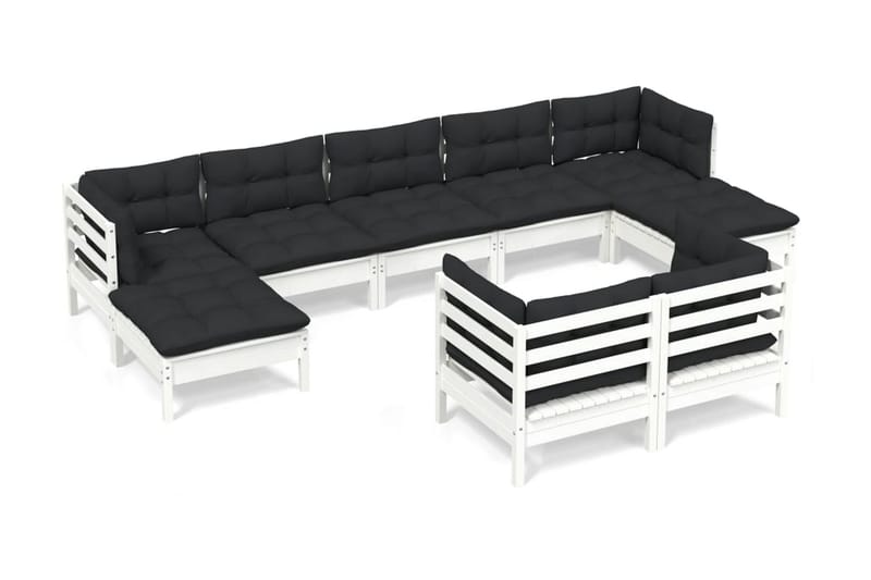 Loungegrupp Utomhus med dynor 9 delar vit massiv furu - Vit/svart - Utemöbler - Utegrupp - Loungegrupp