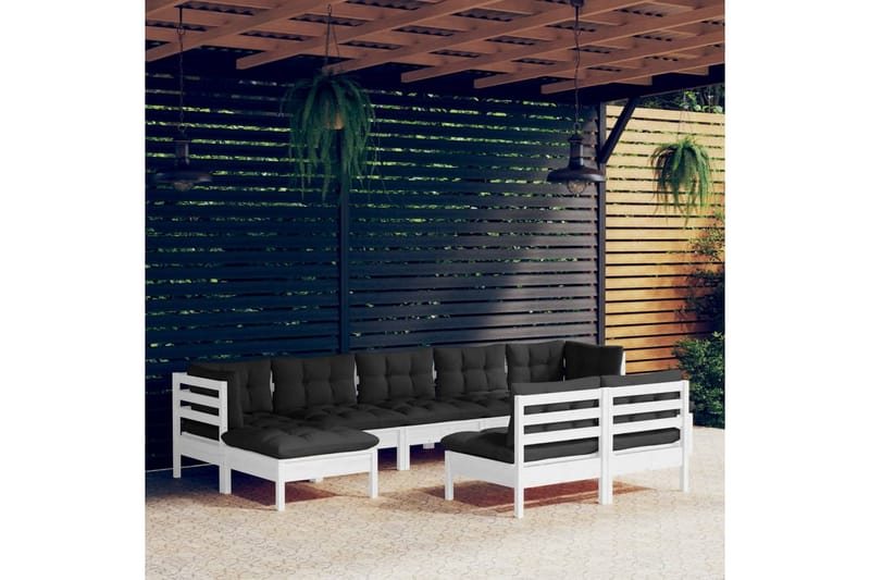 Loungegrupp Utomhus med dynor 9 delar vit massiv furu - Vit/svart - Utemöbler - Utegrupp - Loungegrupp