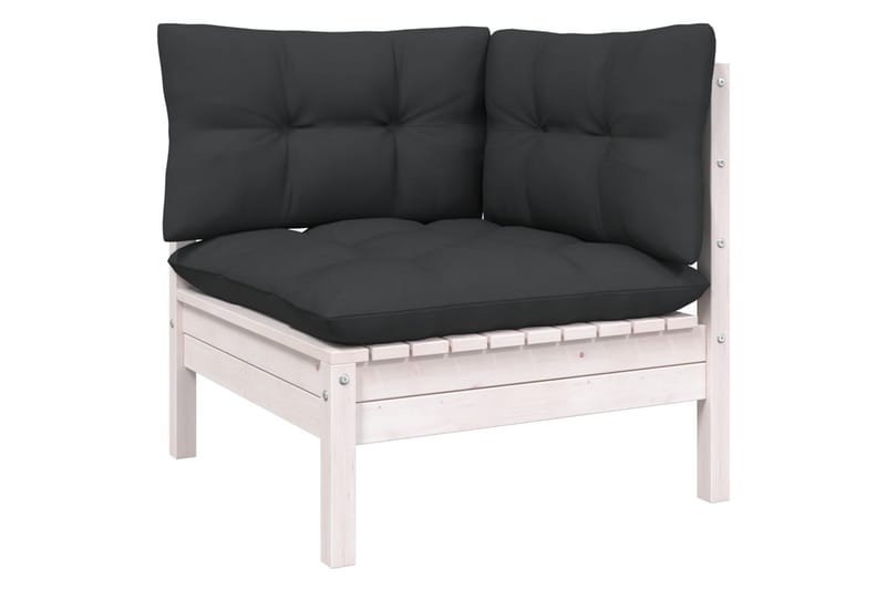 Loungegrupp Utomhus med dynor 9 delar vit massiv furu - Vit/svart - Utemöbler - Utegrupp - Loungegrupp