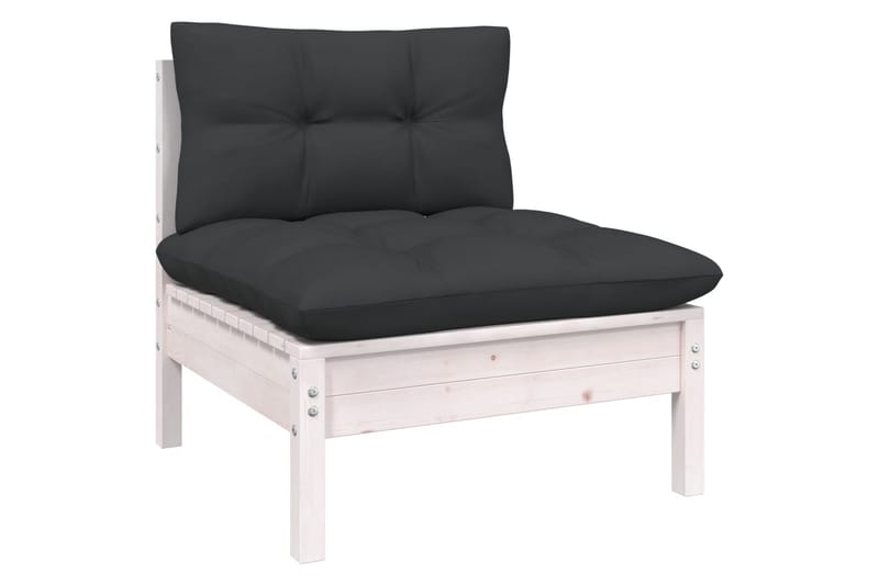 Loungegrupp Utomhus med dynor 9 delar vit massiv furu - Vit/svart - Utemöbler - Utegrupp - Loungegrupp