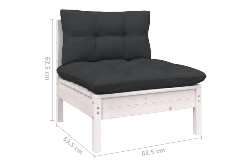 Loungegrupp Utomhus med dynor 9 delar vit massiv furu - Vit/svart - Utemöbler - Utegrupp - Loungegrupp