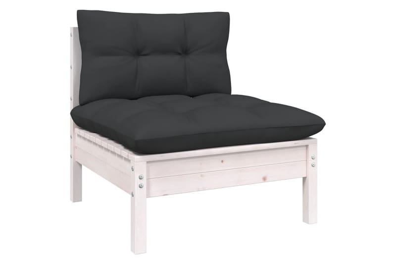 Loungegrupp Utomhus med dynor 9 delar vit massiv furu - Vit/svart - Utemöbler - Utegrupp - Loungegrupp