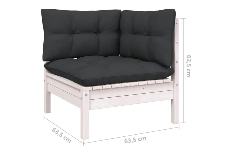 Loungegrupp Utomhus med dynor 9 delar vit massiv furu - Vit/svart - Utemöbler - Utegrupp - Loungegrupp