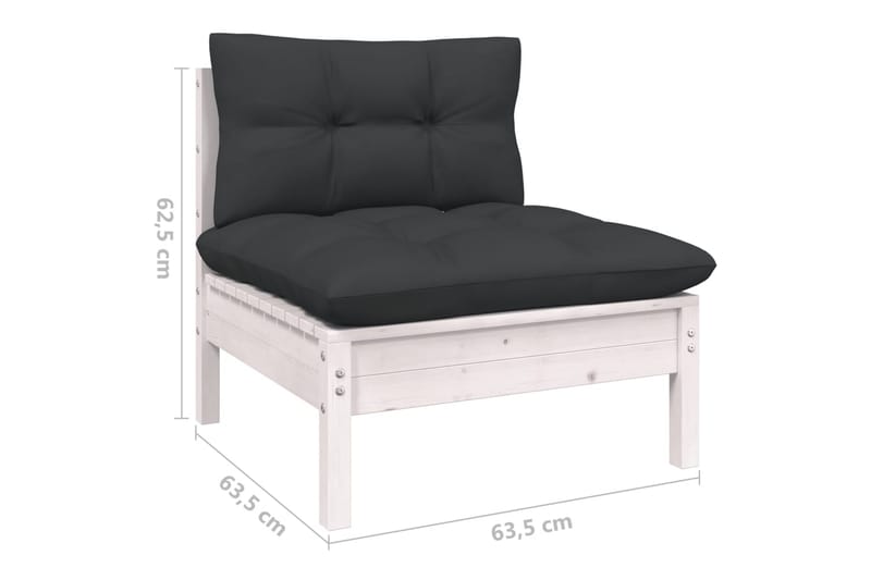 Loungegrupp Utomhus med dynor 9 delar vit massiv furu - Vit/svart - Utemöbler - Utegrupp - Loungegrupp