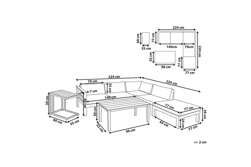 Loungegrupp med dynor Messina Svart/ljust trä/beige - Svart/ljust trä/beige - Utemöbler - Utegrupp - Loungegrupp