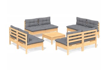 Loungegrupp Utomhus med grå dynor 9 delar massiv furu