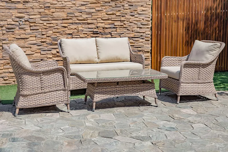 Möbelset EDEN Utebord Utesoffa och 2 Utefåtöljer - Utemöbler - Utegrupp - Loungegrupp