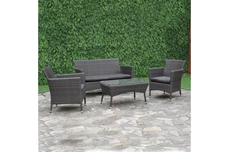 Möbelset WATERS Utebord Utesoffa och 2 Utestolar - Utemöbler - Utegrupp - Loungegrupp