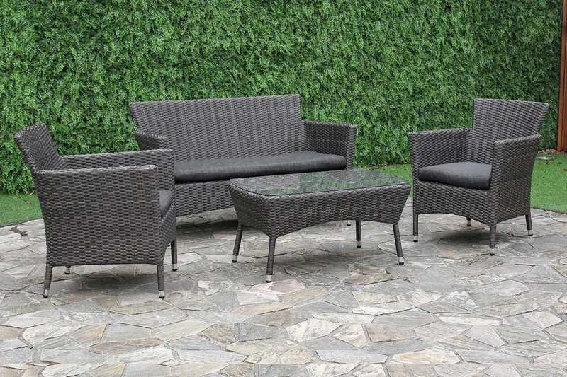 Möbelset WATERS Utebord Utesoffa och 2 Utestolar - Utemöbler - Utegrupp - Loungegrupp