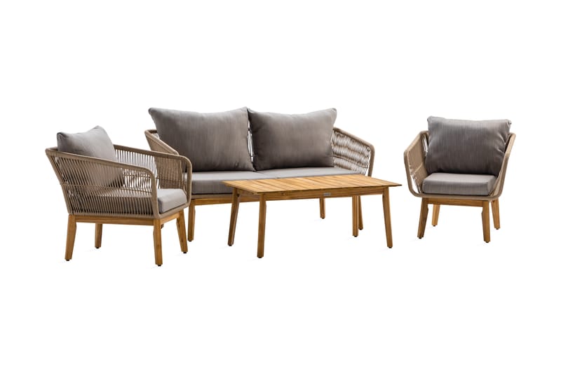 MOROCCO Soffgrupp Utomhus Akacia/Brun/Beige - Utemöbler - Utegrupp - Loungegrupp