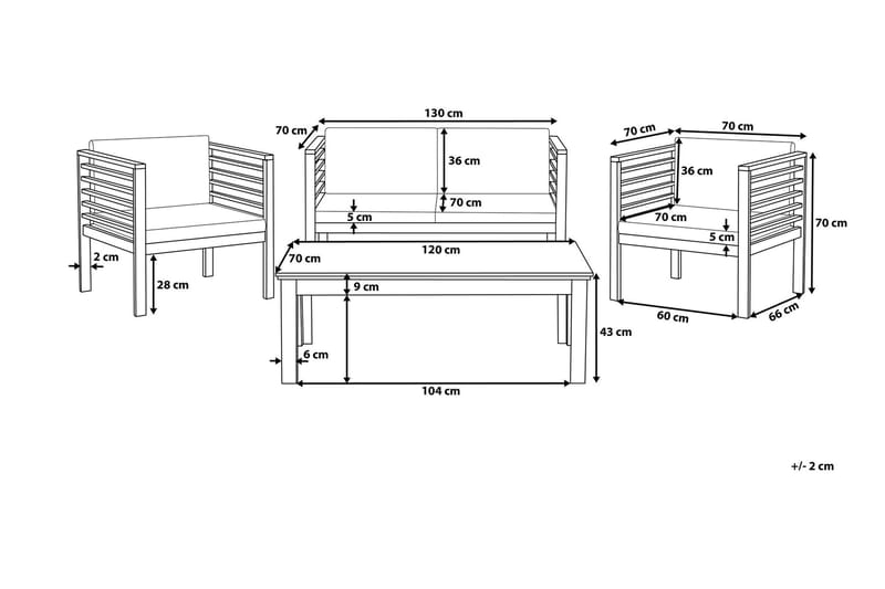 Pacific Loungegrupp Utomhus 130 cm - Trä/Natur - Utemöbler - Utegrupp - Loungegrupp