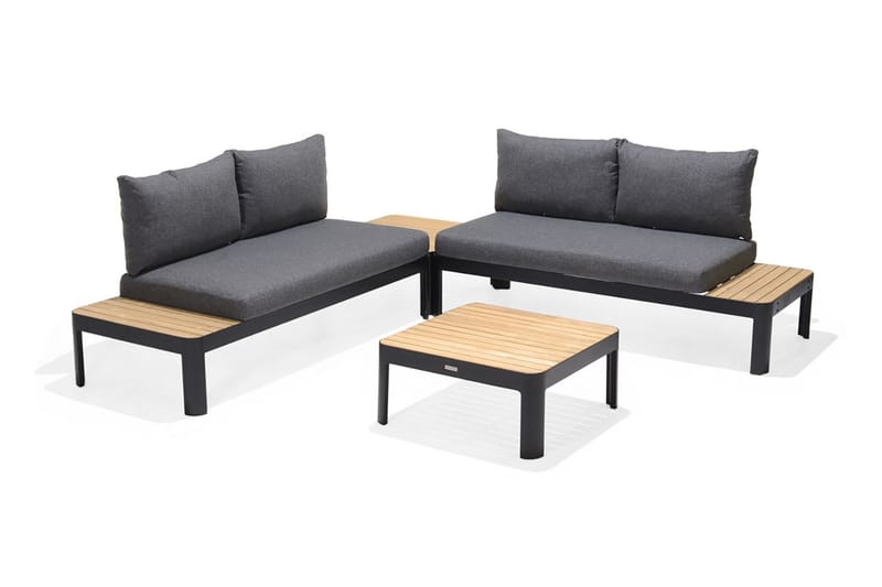 PORTALS Loungegrupp Utomhus 4-sits Svart/Teak - Utemöbler - Utegrupp - Loungegrupp
