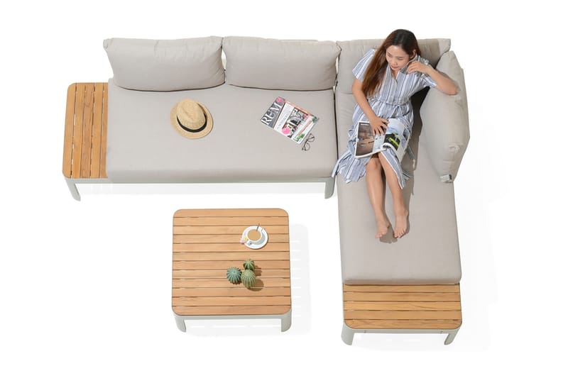 PORTALS Loungegrupp Utomhus 4-sits Vit/Teak - Utemöbler - Utegrupp - Loungegrupp