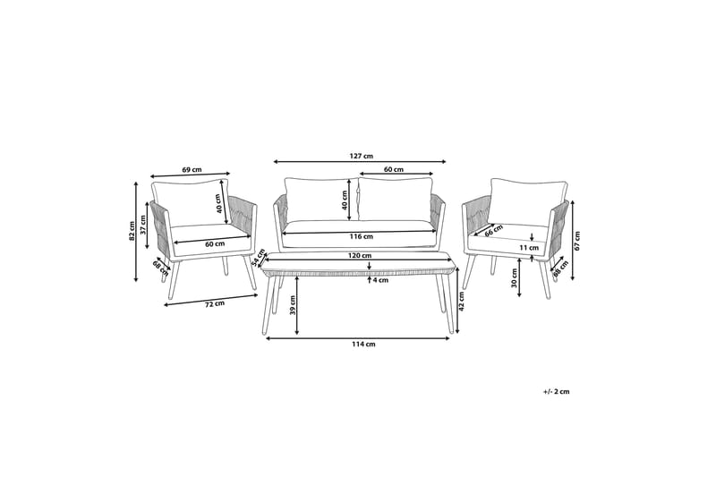 PREVEZA Loungegrupp Utomhus 120 cm - Utemöbler - Utegrupp - Loungegrupp