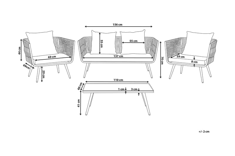 RAGUSA Loungegrupp Utomhus 156 cm - Utemöbler - Utegrupp - Loungegrupp