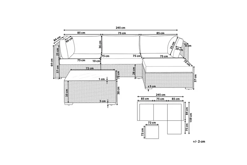 Loungegrupp Sano Natur/vit, Vänstervänd - Natur/vit, Vänstervänd - Utemöbler - Utegrupp - Loungegrupp