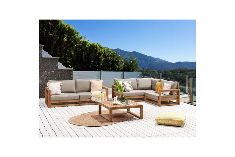 Loungegrupp Timor 4-sits Ljus trä/grått/beige, Ja - Ljus trä/grått/beige, Ja - Utemöbler - Utegrupp - Loungegrupp
