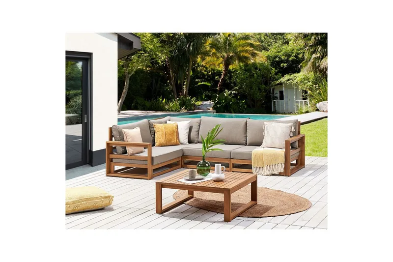 Loungegrupp Timor Ljus trä/beige, Ja, Högervänd - Ljus trä/beige, Ja, Högervänd - Utemöbler - Utegrupp - Loungegrupp