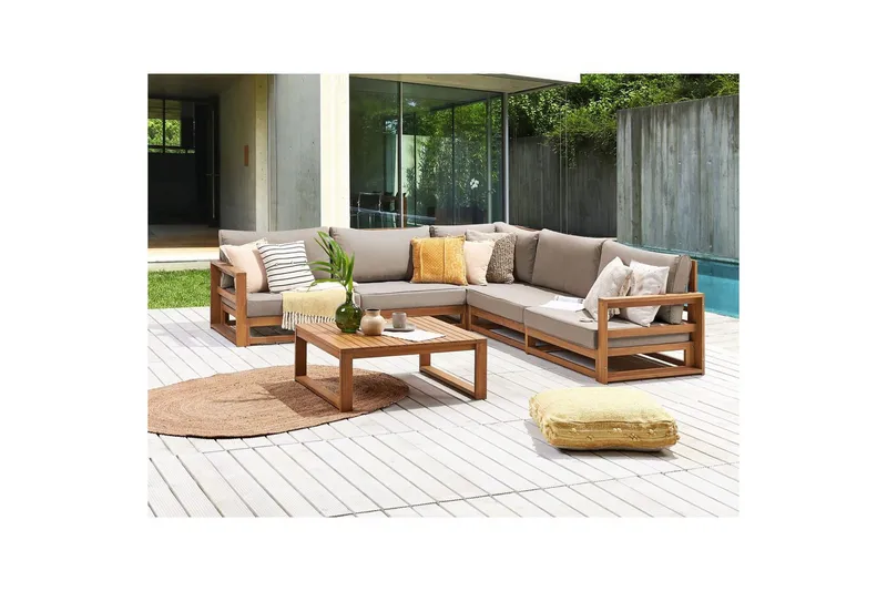 Loungegrupp Timor Ljus trä/grått/beige, Ja, Vändbar - Ljus trä/grått/beige, Ja, Vändbar - Utemöbler - Utegrupp - Loungegrupp