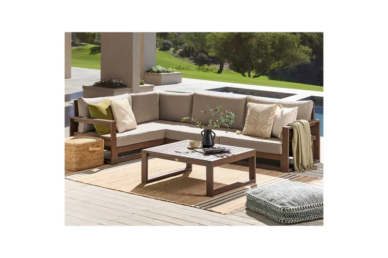 Loungegrupp Timor Mörk trä/beige/grå, Ja, Högervänd - Mörk trä/beige/grå, Ja, Högervänd - Utemöbler - Utegrupp - Loungegrupp