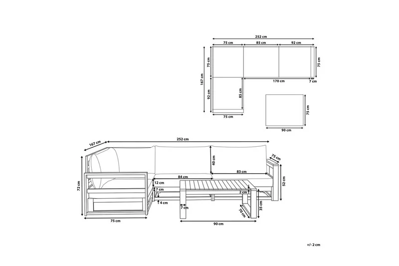 Loungegrupp Timor Mörk trä/beige/grå, Ja, Högervänd - Mörk trä/beige/grå, Ja, Högervänd - Utemöbler - Utegrupp - Loungegrupp