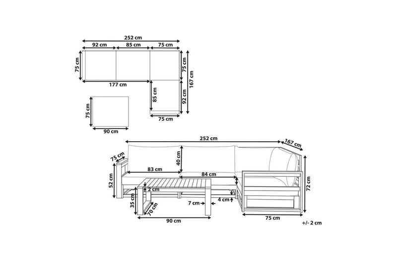 Loungegrupp Timor Mörk trä/beige/grå, Ja, Vänstervänd - Mörk trä/beige/grå, Ja, Vänstervänd - Utemöbler - Utegrupp - Loungegrupp