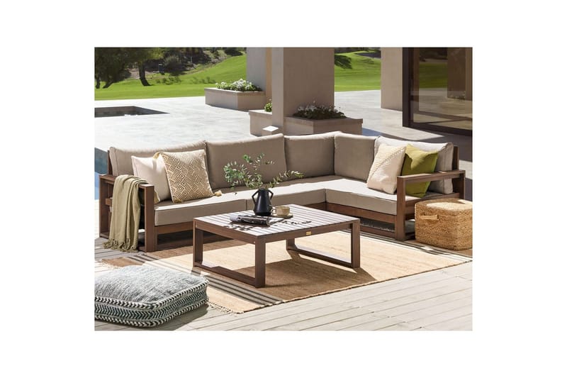 Loungegrupp Timor Mörk trä/beige/grå, Ja, Vänstervänd - Mörk trä/beige/grå, Ja, Vänstervänd - Utemöbler - Utegrupp - Loungegrupp
