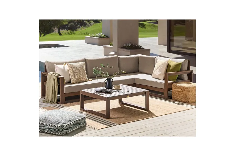 Loungegrupp Timor Mörk trä/beige/grå, Ja, Vänstervänd - Mörk trä/beige/grå, Ja, Vänstervänd - Utemöbler - Utegrupp - Loungegrupp