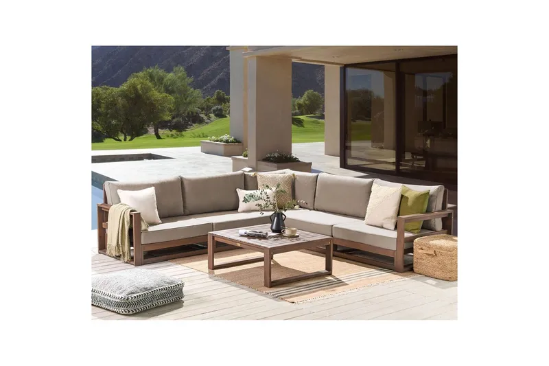 Loungegrupp Timor Mörkt trä/grått/beige, Ja, Vändbar - Mörkt trä/grått/beige, Ja, Vändbar - Utemöbler - Utegrupp - Loungegrupp