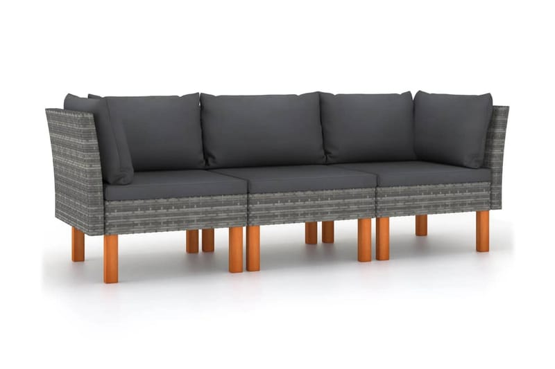 Trädgårdssoffa 3-sits med dynor konstrotting grå - Grå - Utemöbler - Utesoffor & bänkar - Loungesoffa