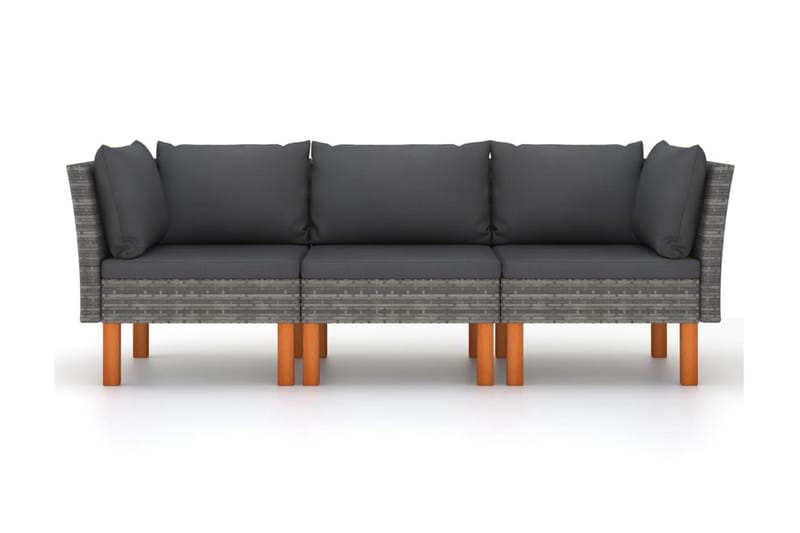 Trädgårdssoffa 3-sits med dynor konstrotting grå - Grå - Utemöbler - Utesoffor & bänkar - Loungesoffa