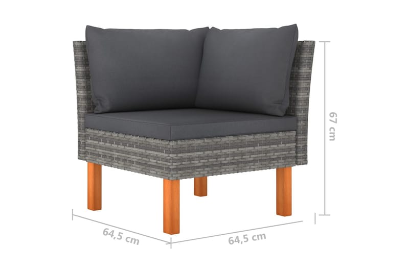 Trädgårdssoffa 3-sits med dynor konstrotting grå - Grå - Utemöbler - Utesoffor & bänkar - Loungesoffa