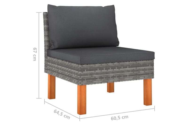 Trädgårdssoffa 3-sits med dynor konstrotting grå - Grå - Utemöbler - Utesoffor & bänkar - Loungesoffa