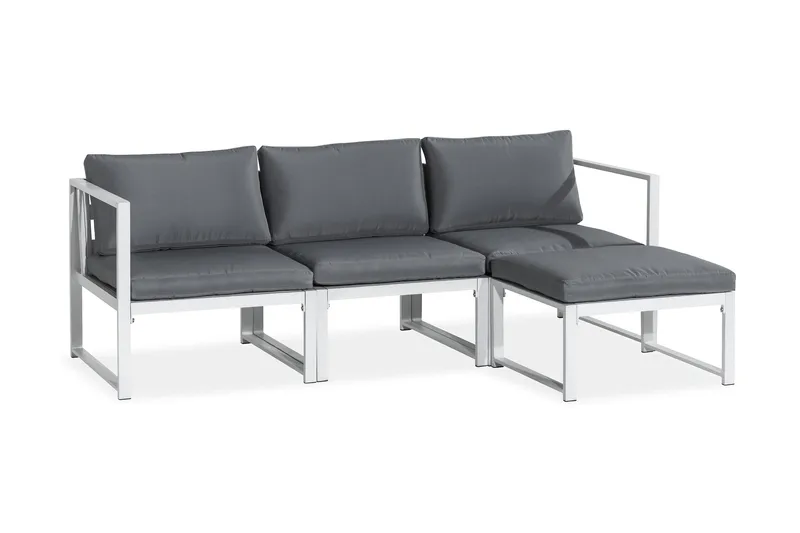 Tunis Loungegrupp Utomhus - 4-sits Loungeset Utemöbler för Uteplats - Vit / Gråa dynor - Utemöbler - Utegrupp - Loungegrupp