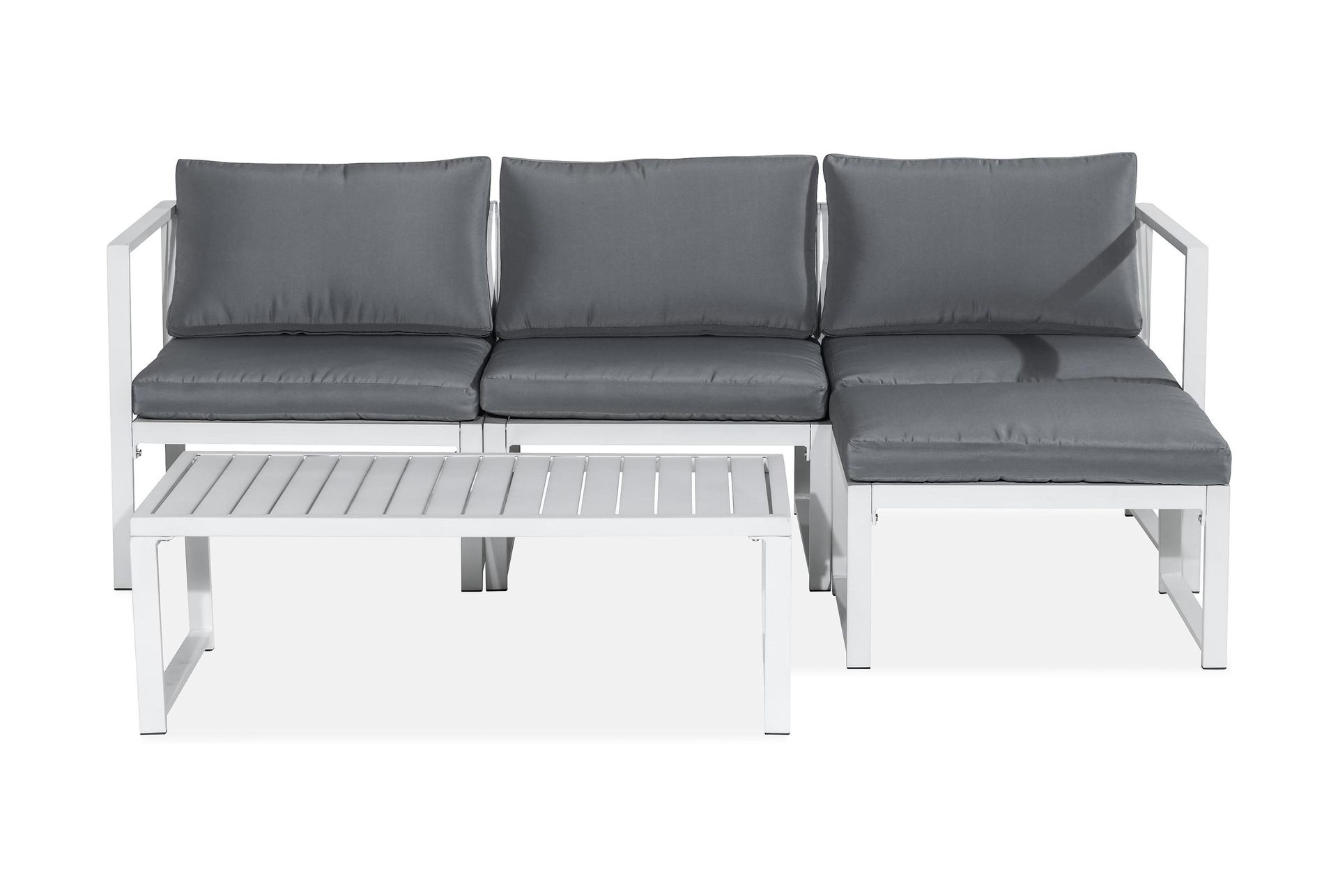 tunis loungegrupp utomhus - 4-sits loungeset utemöbler för uteplats - vit / gråa dynor